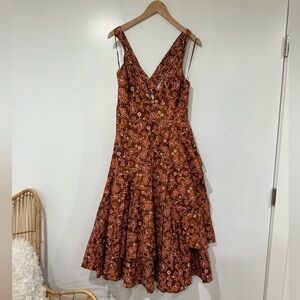 NWT J.Crew Collection Cross-back Ruffle-hem Midi Dress 14 Brown